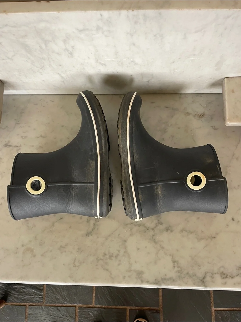 CROCS Black Short Rain Boots with Cream Eyelet